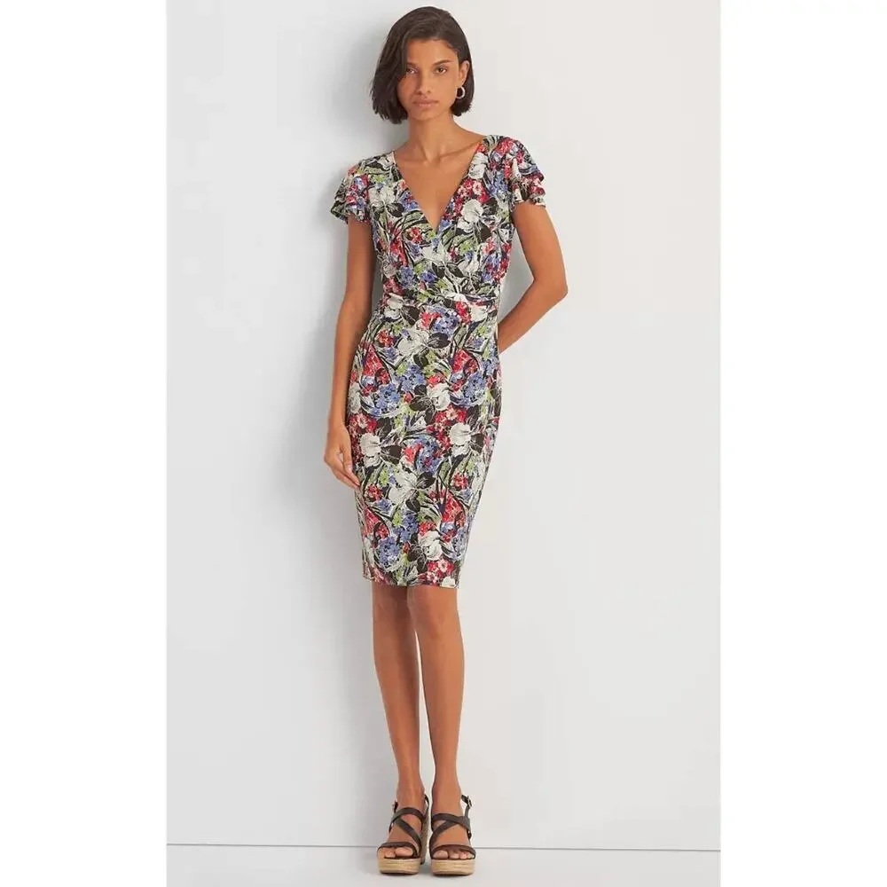 Lauren Ralph Lauren Floral Flutter-Sleeve Surplice Dress Multicolor Size 10